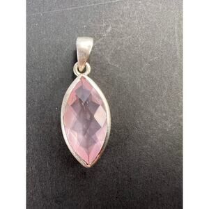 NEW Rose Quartz gemstone marquise cut sterling silver pendant 3.94 grams